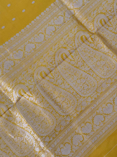 Lightweight Banarasi Katan Silk Saree | Tumeric Yellow | Gold Zari | Handwoven | Silk Mark Certified | Ships from California